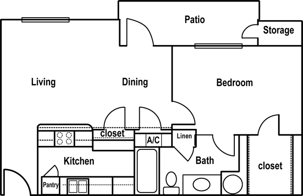 Bois D'Arc - One Bedroom / One Bath - Large - 618 Sq. Ft.*