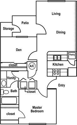 Hackberry - Two Bedroom / One Bath -  701 Sq. Ft.*