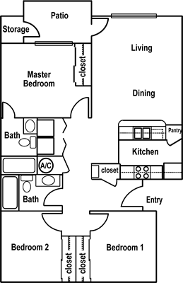 Cottonwood - Three Bedroom / Two Bath - 1,010 Sq. Ft.*